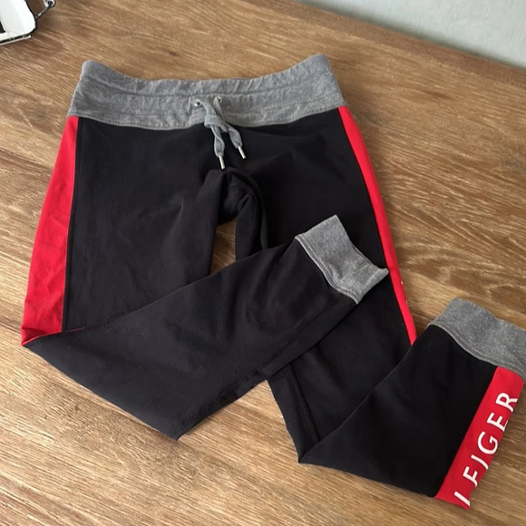 ♥️Tommy Hilfiger Sport black & red Jogger Sweat Pants Size large - Picture 2 of 10